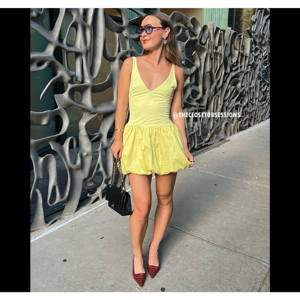 ZARA Butter Yellow Bubble Hem Mini Dress NWT Viral Blogger Favorite - Picture 14 of 16